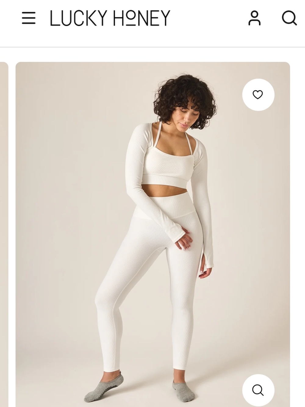 Lucky Honey Cream Ribbed High-Waist Leggings with Matching Long-Sleeve Crop Top